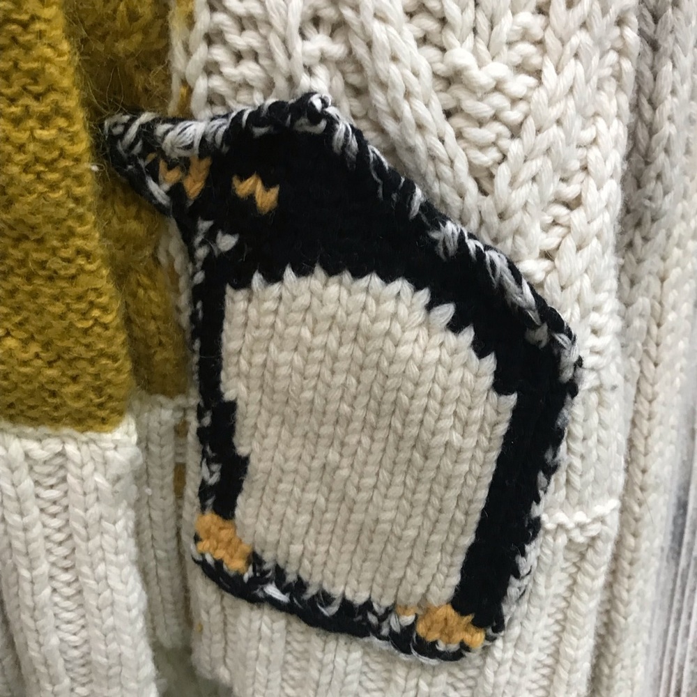 Anthropologie field and flower Cream Cable Knit Cardigan with Mustard Accent - Picture 6 of 6